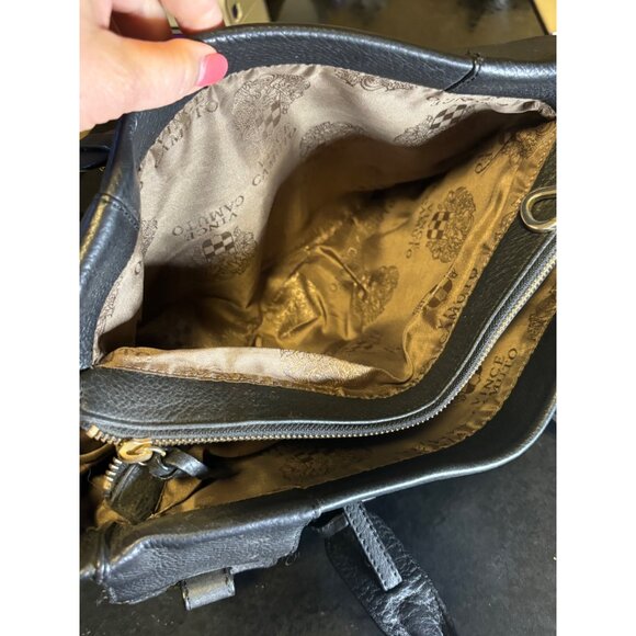 Vince Camuto Black Leather Tote Bag Double Handles Buckle Detail - Picture 11 of 13